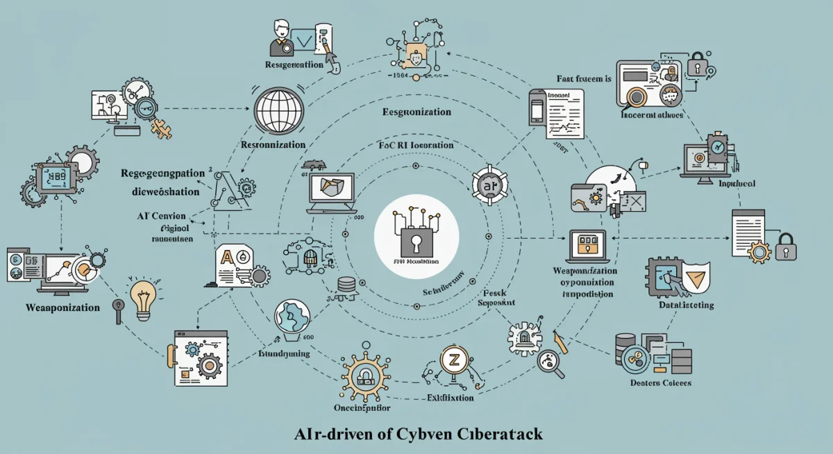 Infographic detailing the stages of an AI-driven cyberattack.