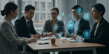 Business leaders discussing AI ethics compliance strategies for 2025