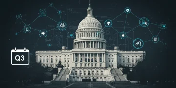 AI governance framework blueprint for U.S. federal contractors with digital overlay and Capitol building