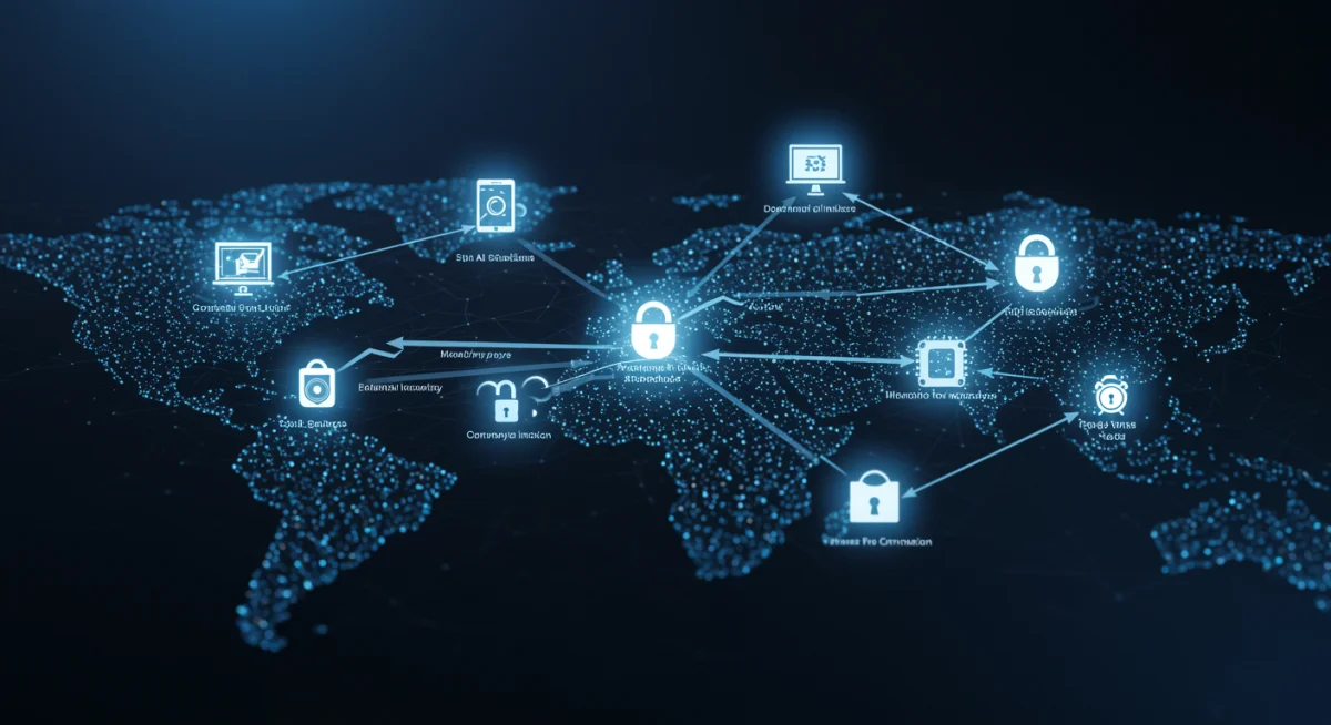 AI-driven network defense system visualizing real-time threat detection and isolation protocols.