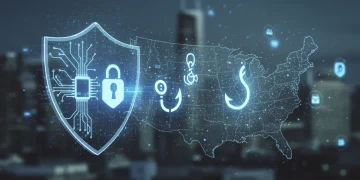 AI-powered digital shield protecting U.S. organization networks from phishing attacks in 2025.