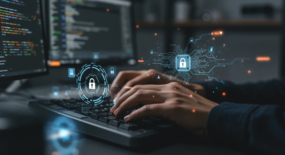 Cybersecurity analyst interacting with AI tools for threat analysis and incident response.