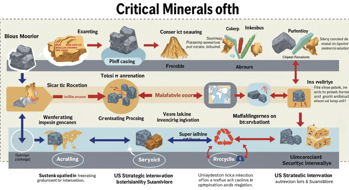 Critical mineral lifecycle infographic with US strategic intervention points