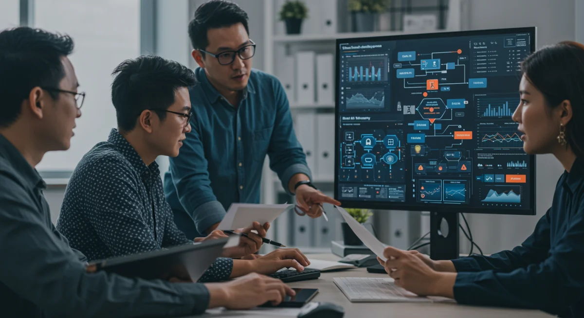 Cybersecurity team monitoring cloud AI security dashboard and threat alerts