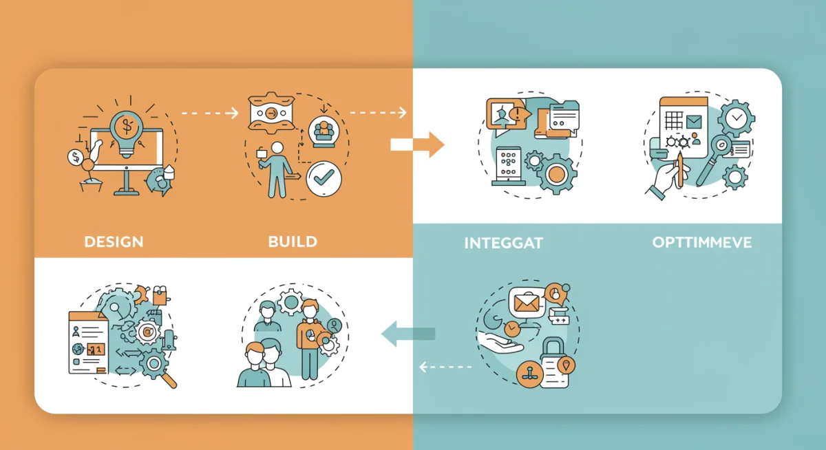 Four-step digital twin implementation process diagram for US industrial sectors, illustrating design, build, integrate, and optimize phases.