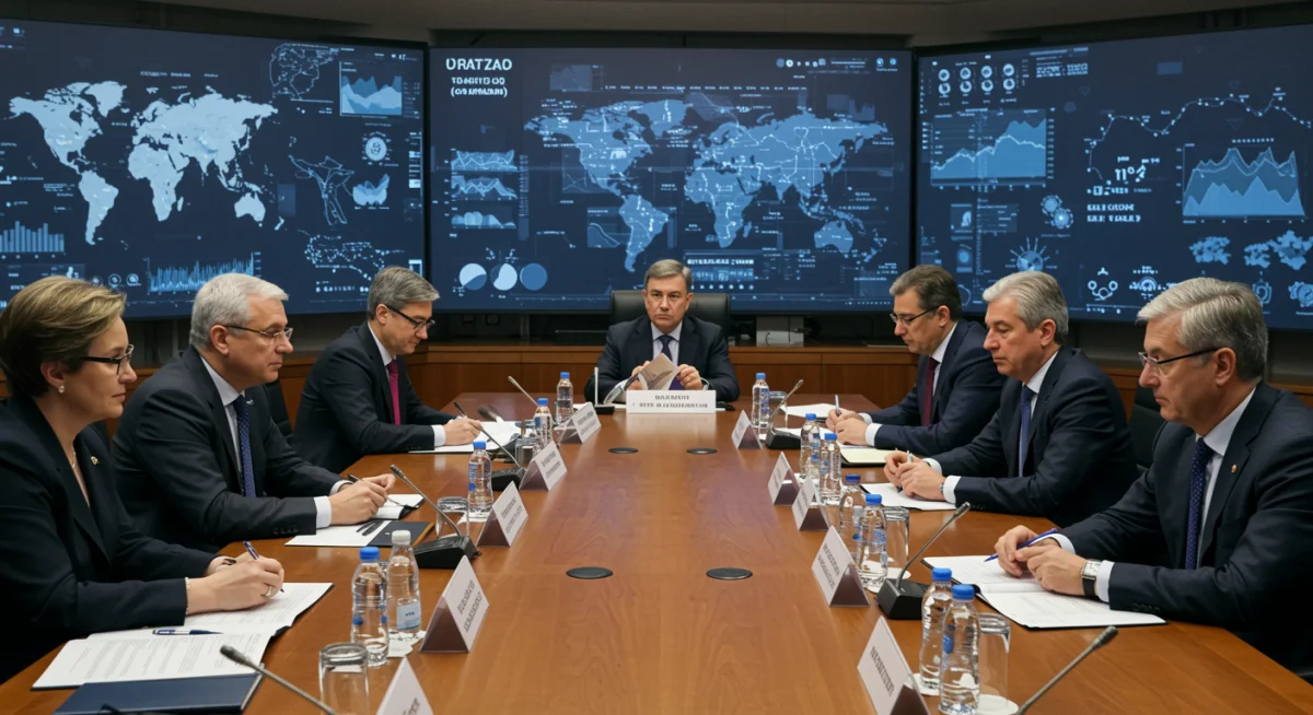 Diplomats discussing collaborative security initiatives to prevent regional conflict escalation.