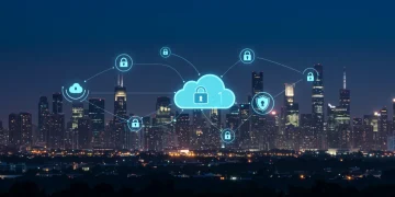 Cloud Security Evolution: 5 Trends for US Businesses Futuristic digital city representing secure cloud computing