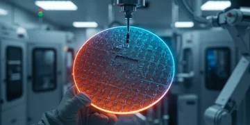 Futuristic semiconductor wafer with advanced materials in US electronics manufacturing