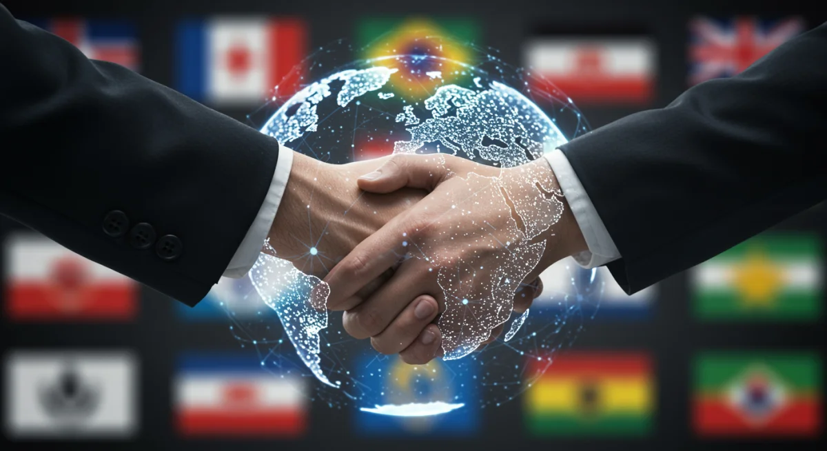 International leaders shaking hands, symbolizing global cooperation against nuclear proliferation.