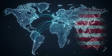 Global geopolitical map with US flag overlay, symbolizing strategic national security planning for 2025