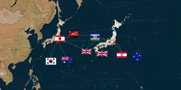Strategic map highlighting key Indo-Pacific nations and US alliance points