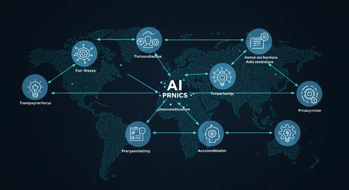 Infographic showing interconnected AI ethics principles for responsible development