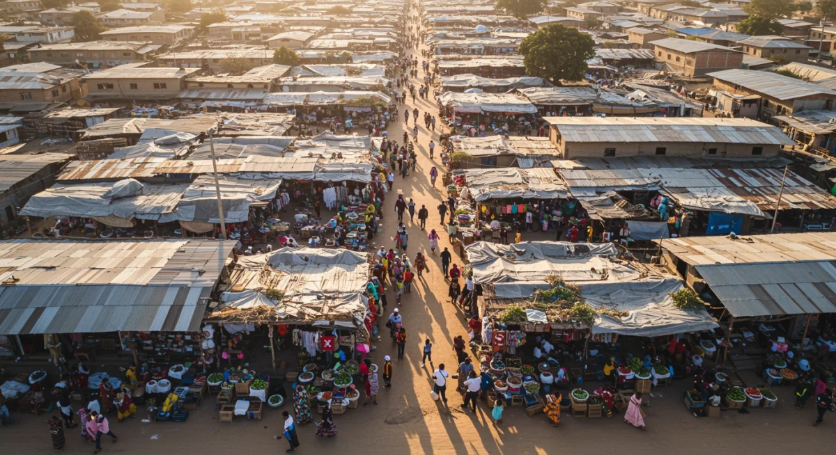Vibrant marketplace symbolizing economic development and community empowerment in peacebuilding