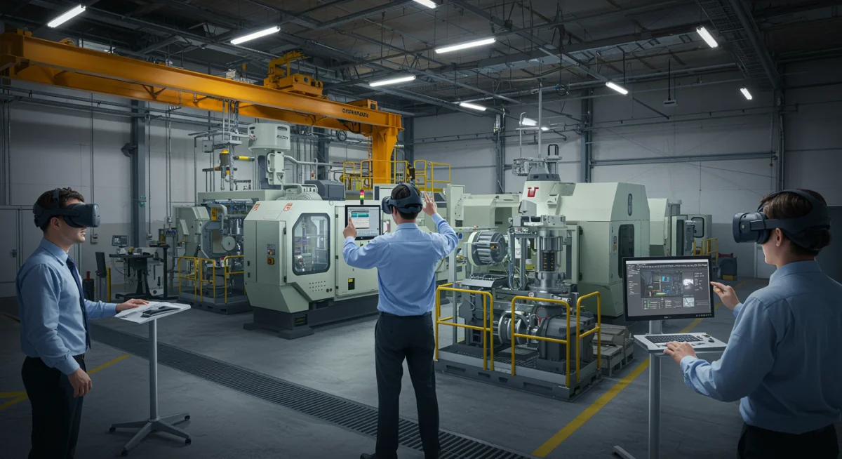 Employees conducting virtual training in a metaverse simulation