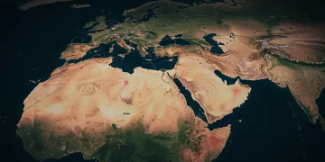 Abstract representation of geopolitical scenarios in the Middle East for 2025, highlighting US interests.