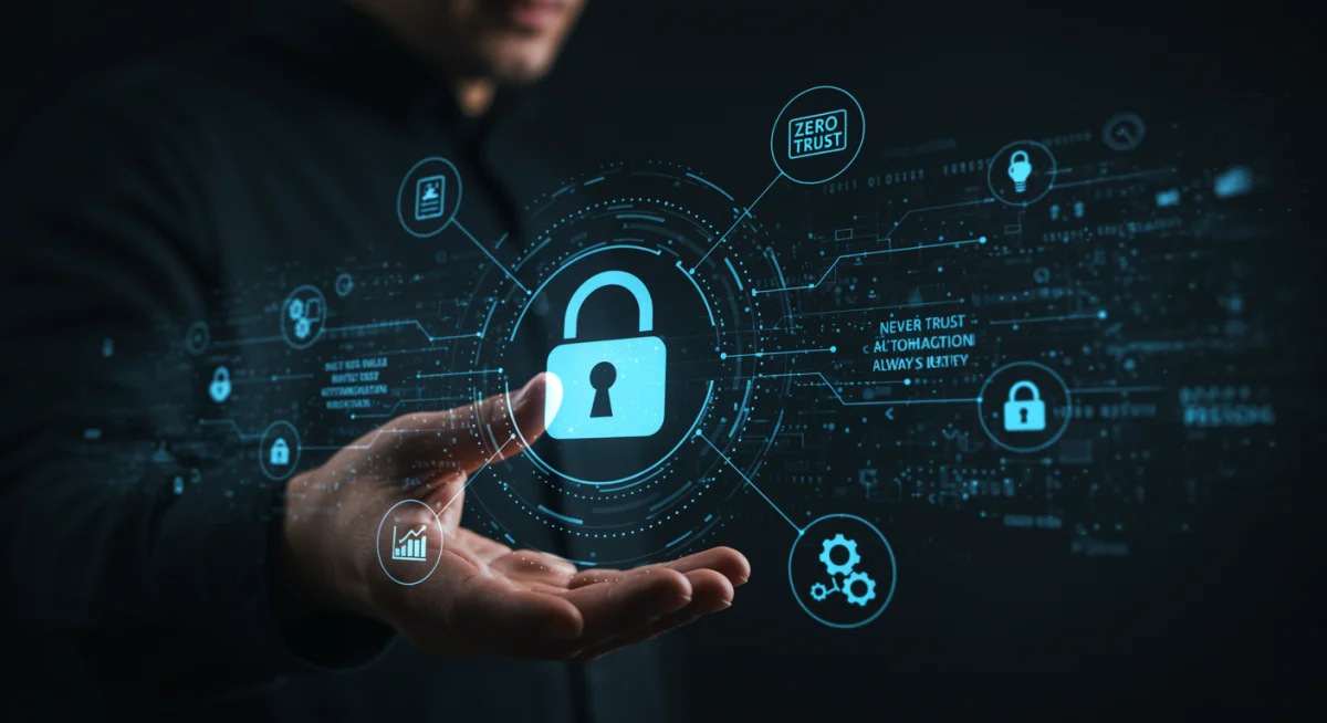Digital padlock and network diagram illustrating multi-factor authentication in Zero Trust.