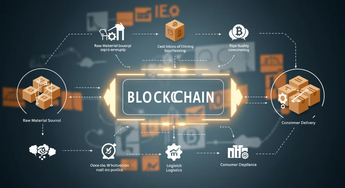 Product lifecycle on a blockchain ledger, detailing raw material to consumer journey with enhanced traceability.