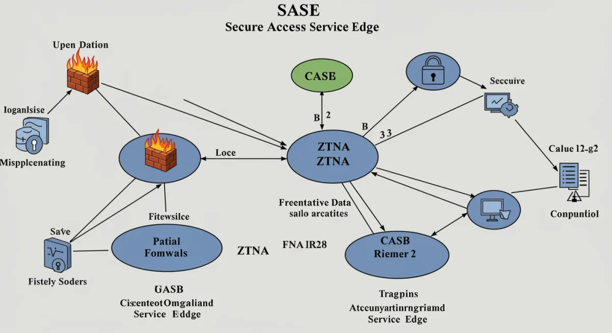 SASE architecture diagram showing integrated cloud security services