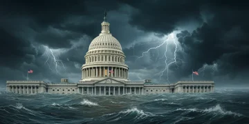 US Capitol threatened by climate change impacts, symbolizing geopolitical risk