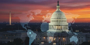 US Geopolitical Initiatives: Preventing Nuclear Proliferation US Capitol Building at dusk, symbolizing US leadership in preventing nuclear proliferation.