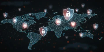 Zero Trust Architectures: Enhancing U.S. Data Security by Q2 2025 Futuristic network with security shields representing Zero Trust Architectures protecting U.S. data.