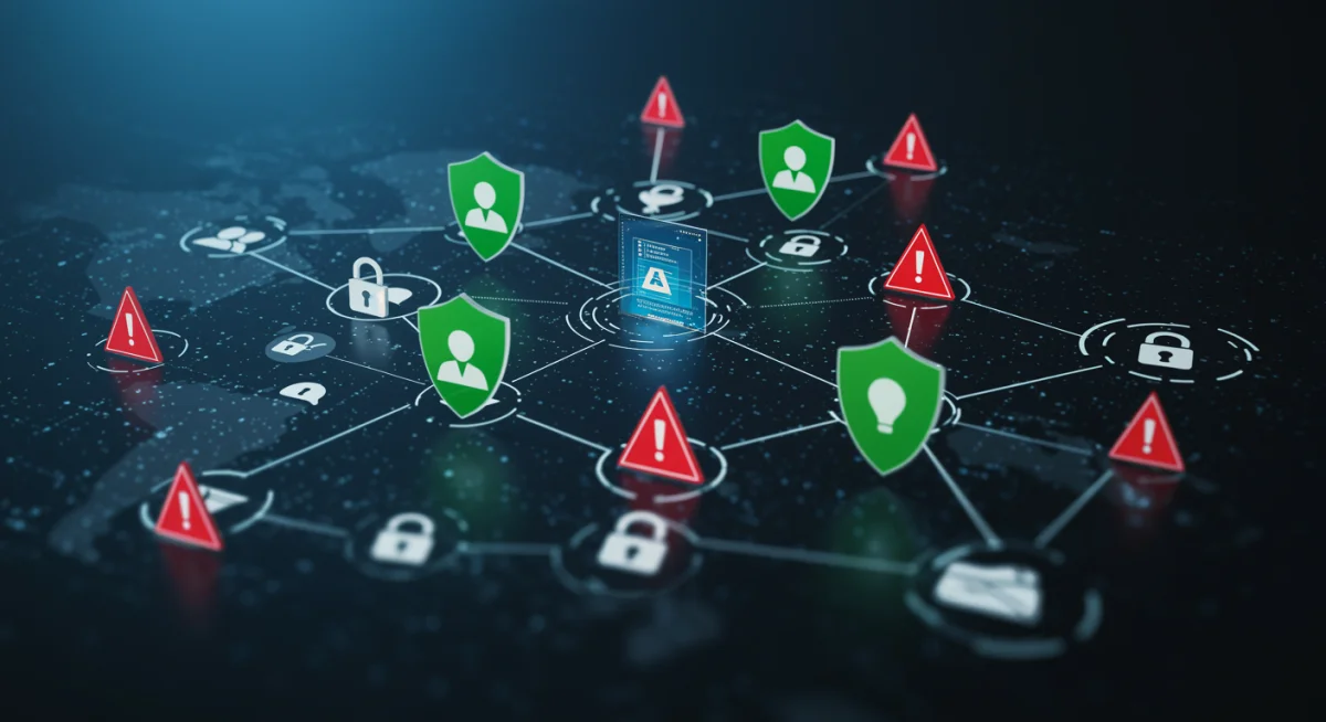 Network diagram showing AI-driven Zero-Trust security policies and threat management