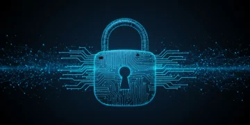 Futuristic digital lock with AI circuitry, symbolizing advanced Zero-Trust AI Security