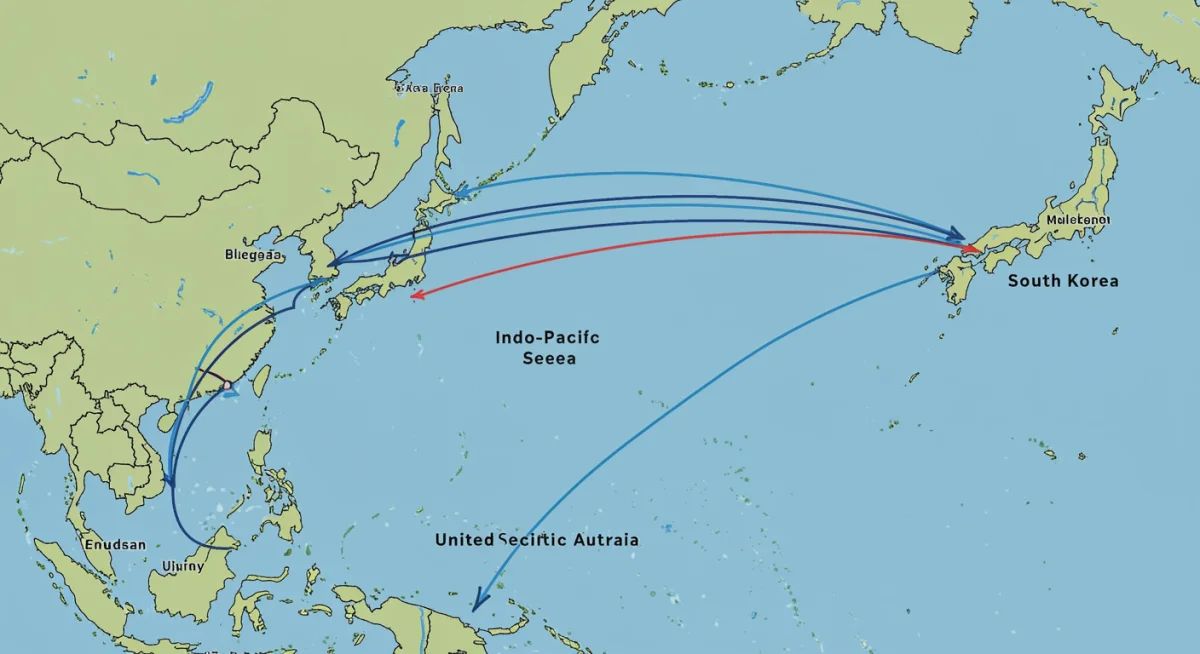Map of Indo-Pacific alliances showcasing U.S. partnerships with Japan, South Korea, and Australia.