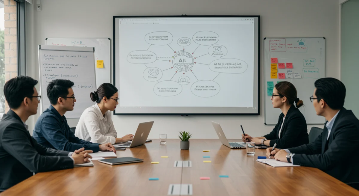 Team collaborating on AI compliance strategies in a modern office