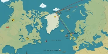 Strategic map of the Arctic showing US geopolitical interests and maritime routes.