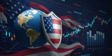 U.S. shield protecting global economy from economic coercion, digital illustration