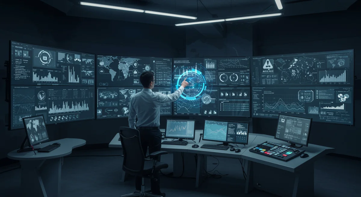 Logistics manager using advanced technology for real-time supply chain monitoring and risk assessment