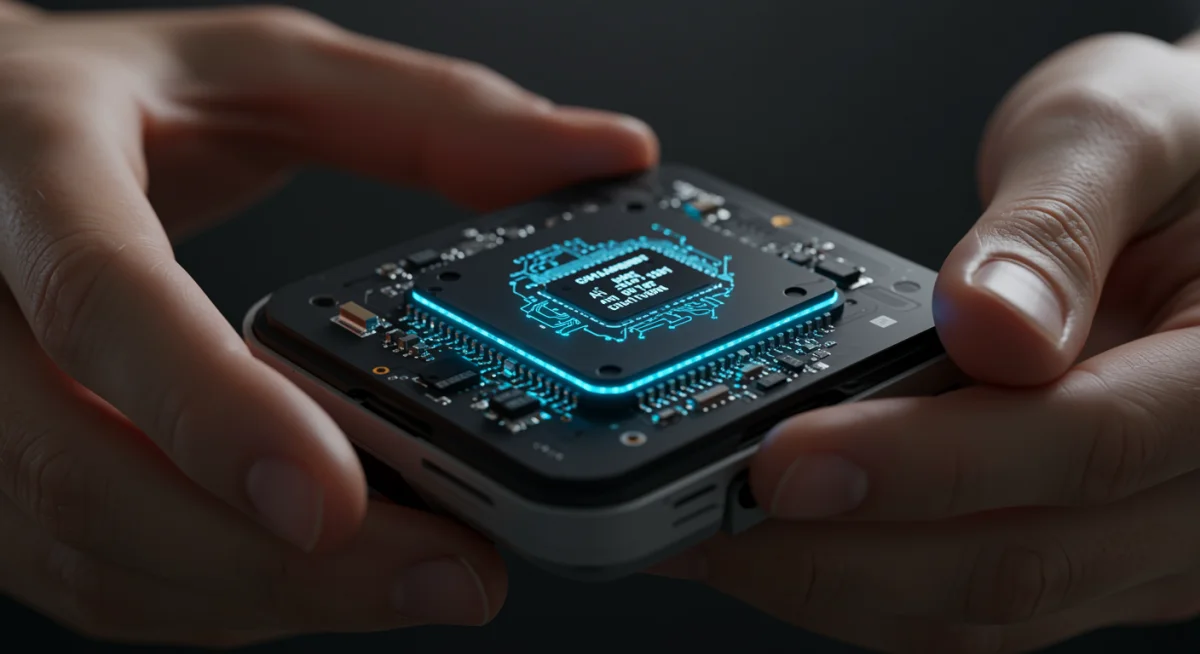 Compact Edge AI chip demonstrating embedded intelligence and efficient processing.