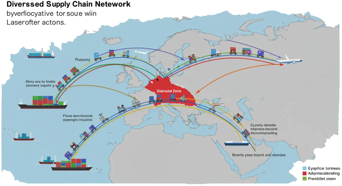 Diversified global supply chain network with alternative routes to avoid disruption