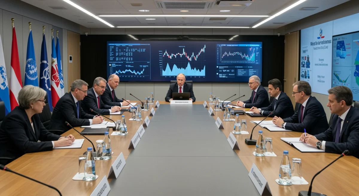 World leaders in diplomatic discussion, representing global economic partnerships.