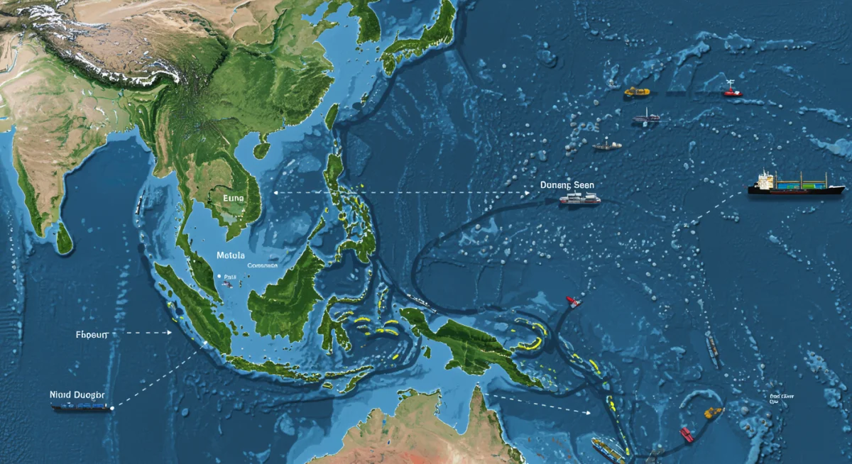 Global trade routes and naval presence in the South China Sea.