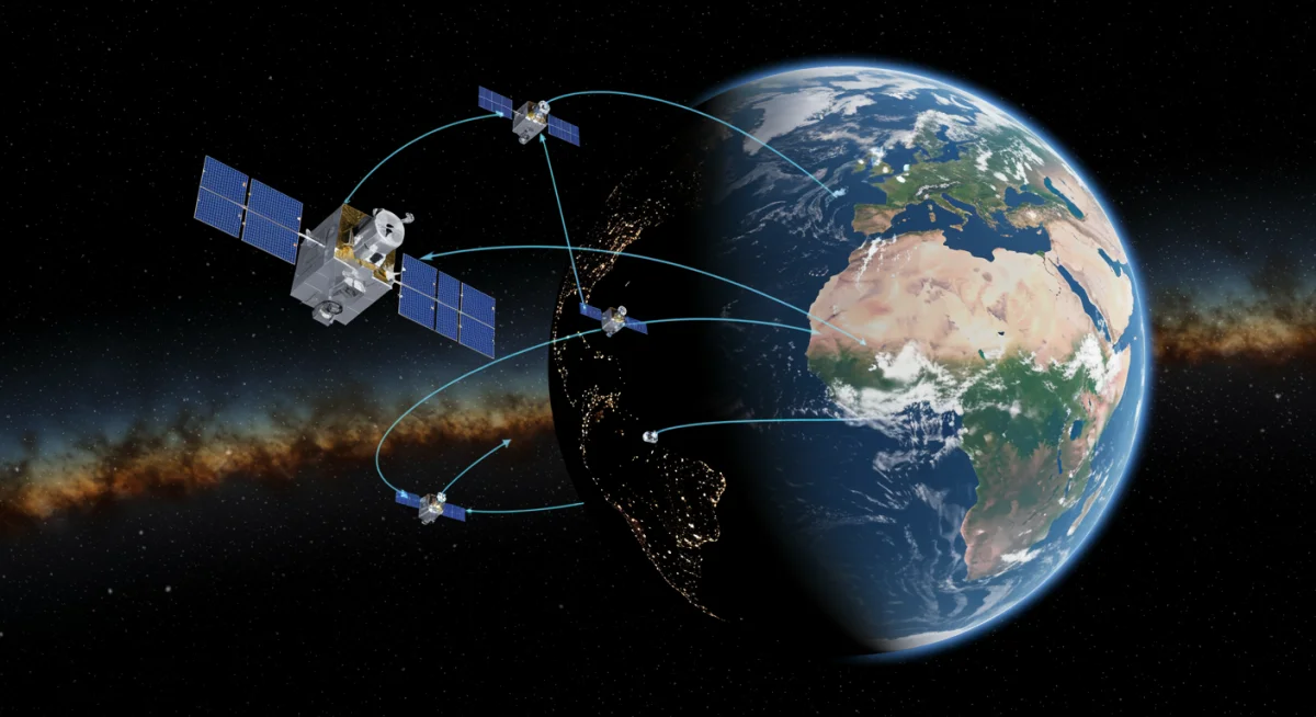 Satellite constellation providing global communication and data streams.
