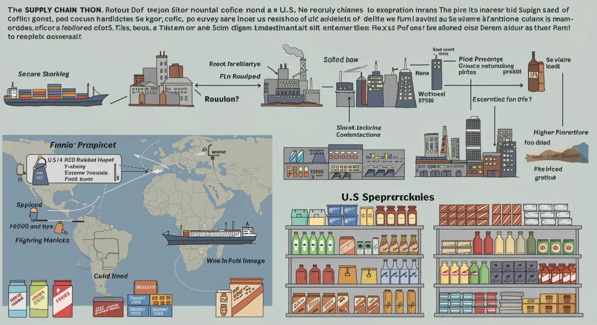 Supply chain disruption graphic with rerouted ships and higher US consumer prices.